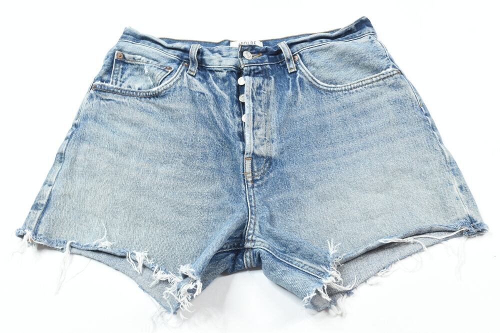 AGOLDE Riley Denim Shorts Womens 30 Blue Cut-Off Button Fly High Rise Cotton